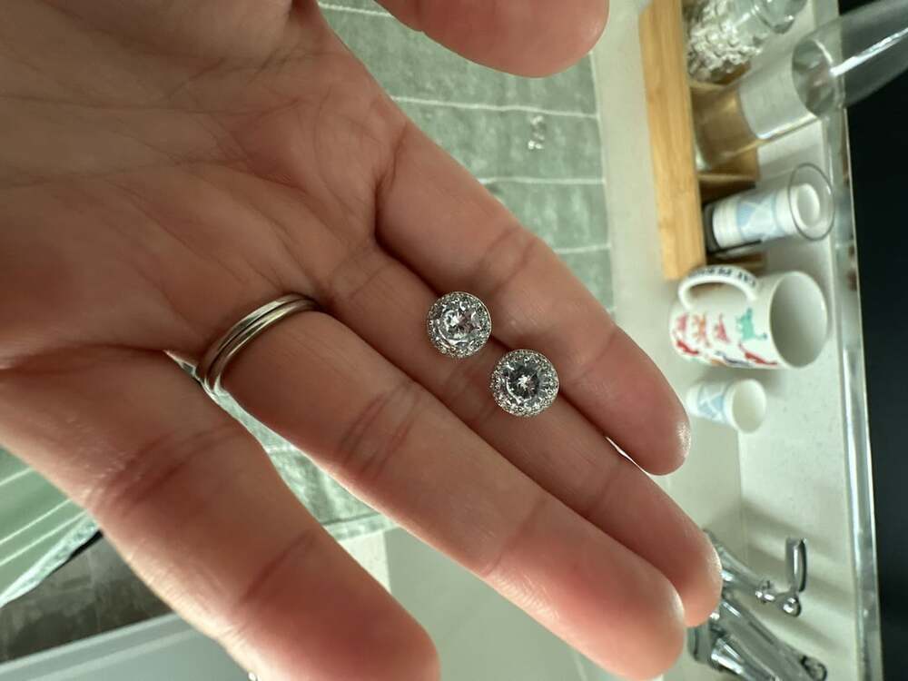Cubic zirconium Round Halo Stud Earrings